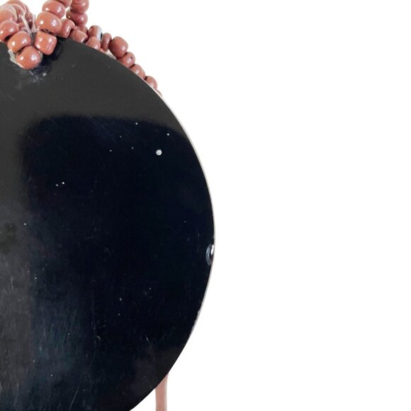 Vtg Inlaid Abalone & Mother of Pearl on Brown Multi Strand Seed Beaded Necklace - Picture 6 of 8